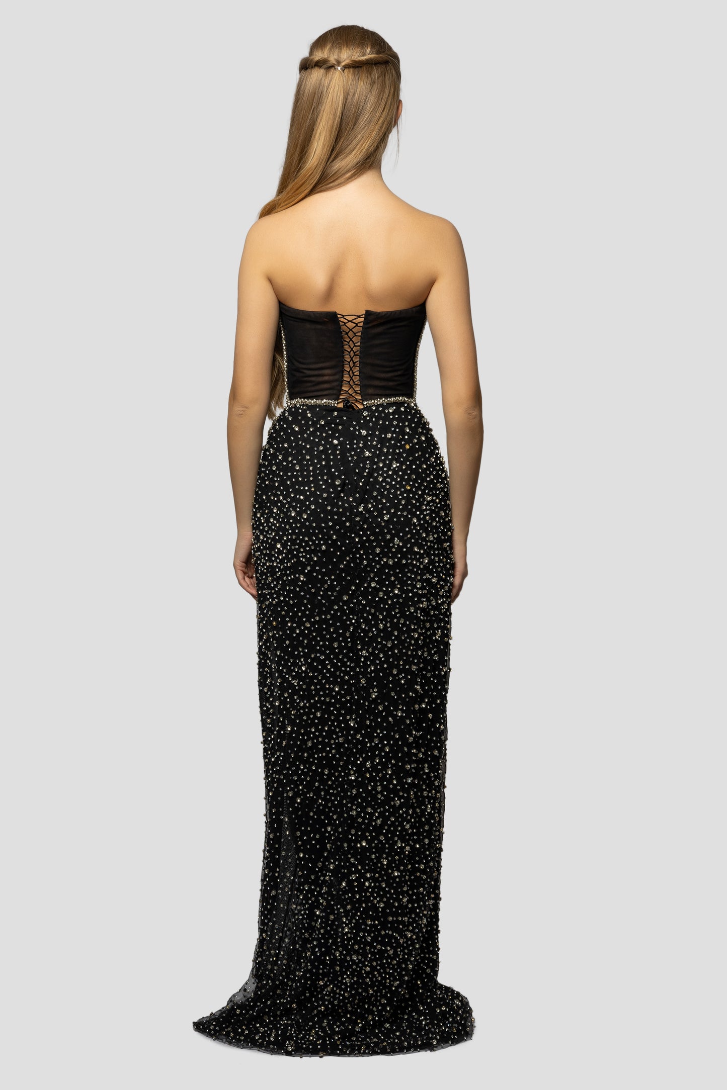 RHINESTONE EMBROIDERED BLACK DRESS