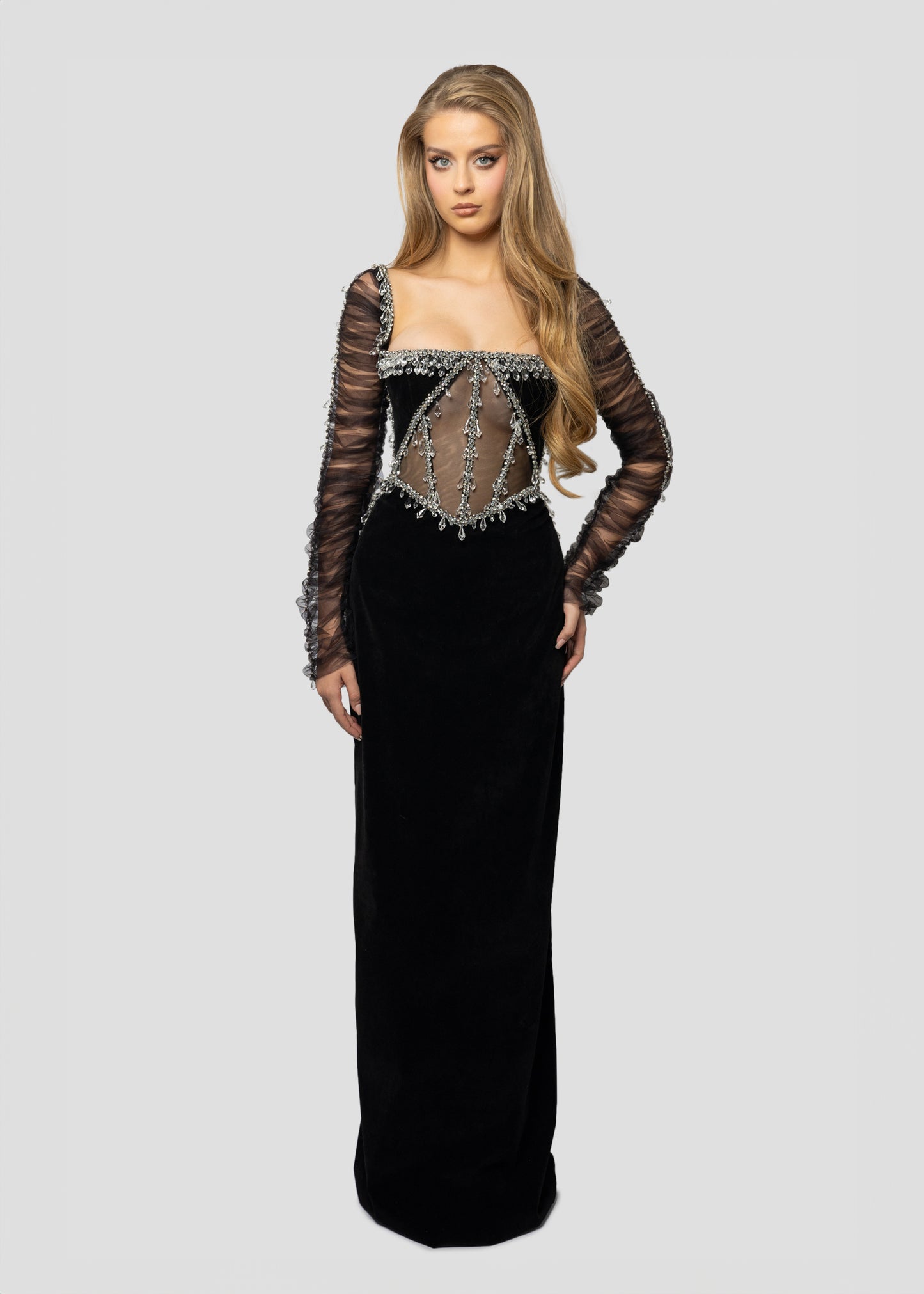 BLACK VELVET CRYSTAL DRESS