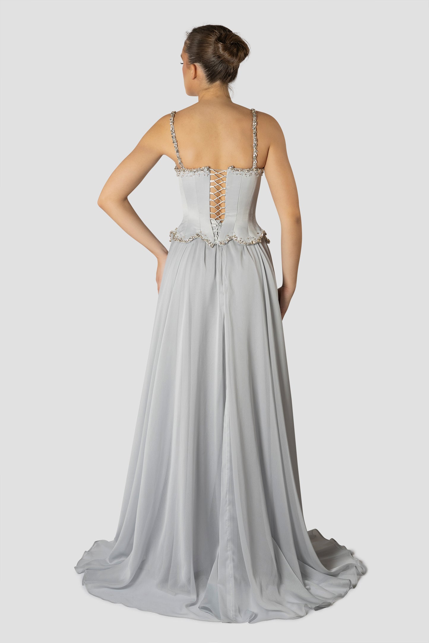 GRAY CORSET AND CHIFFON SKIRT SET