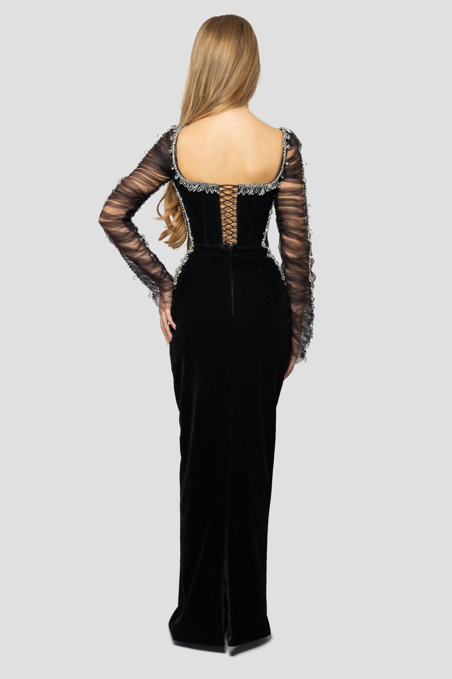 BLACK VELVET CRYSTAL DRESS