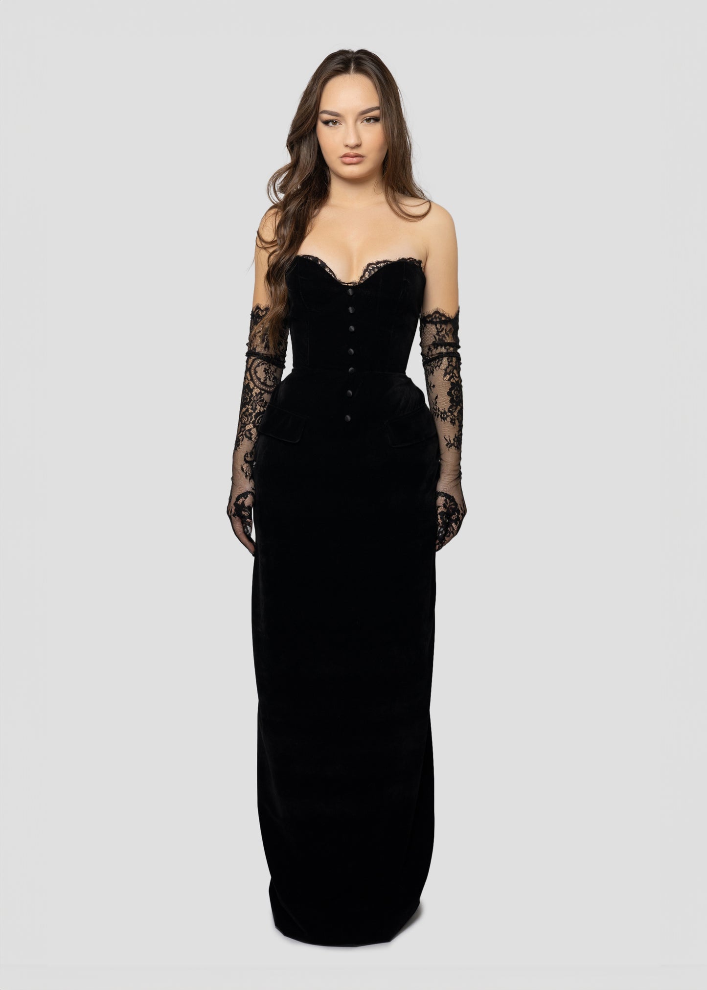BLACK VELVET BUTTON DRESS