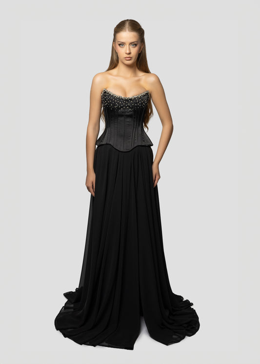 SATIN CORSET AND CHIFFON SKIRT SET