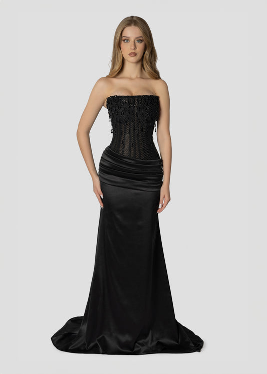 BLACK MESH DROPLETS DRESS